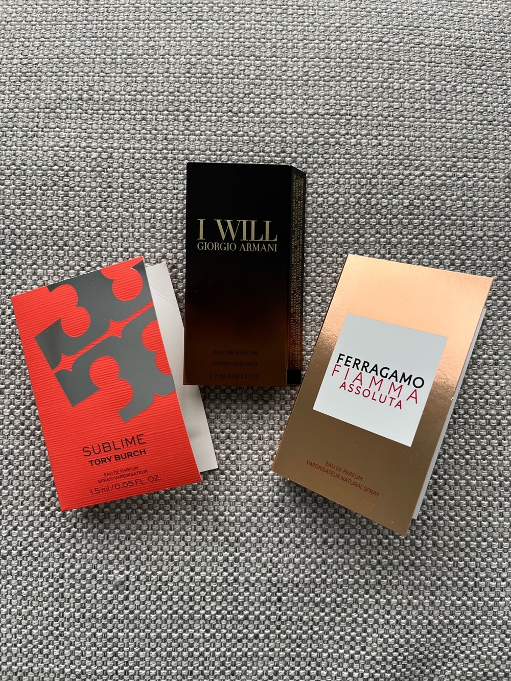 3/10$ Perfume Samples Set of 3 – Tory Burch, Armani & Ferragamo